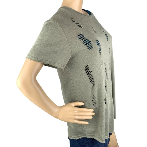 Twinkle Fairycore Fringy Distressed Earthy Sage Green Short Sleeve Top Sz Medium - Picture 5 of 11